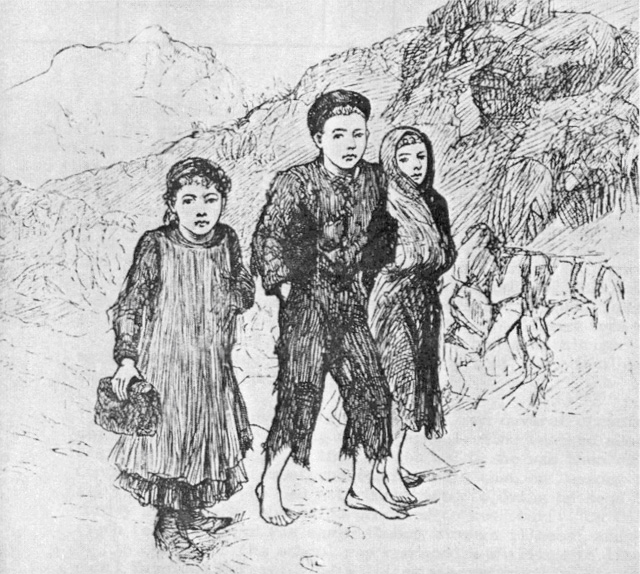 Children carrying turf to school 1879. Picture from The National School System 1831-1924 Facsimile Documents Public Records Office of Ireland, State Papers