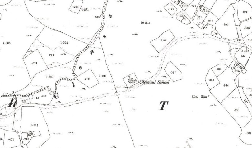 THe First Edition 25-inch Ordnance Survey Sheet showing the earlier school house at Greenaun at the turn of the 20th Century
