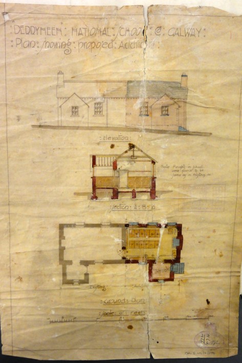 The original architect's drawings for Derryneen National School, in Co. Galway drawn up in 1914 (National Archives OPW5HC4872)