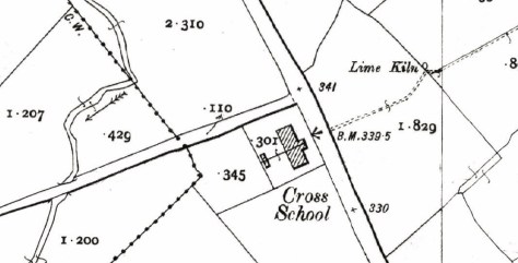 First Edition 25-Inch Ordnance Survey Sheet showing Cross (St. Attracta's) National School at Cross was built c.1886