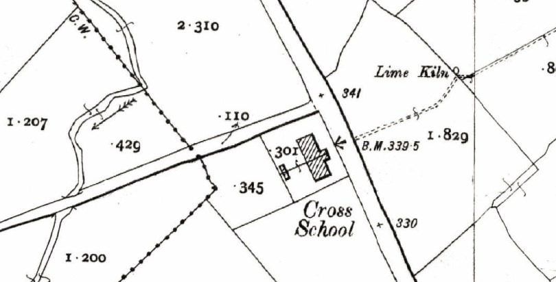 First Edition 25-Inch Ordnance Survey Sheet showing Cross (St. Attracta's) National School at Cross was built c.1886