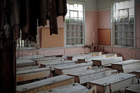 The empty classroom at Spike Island National School