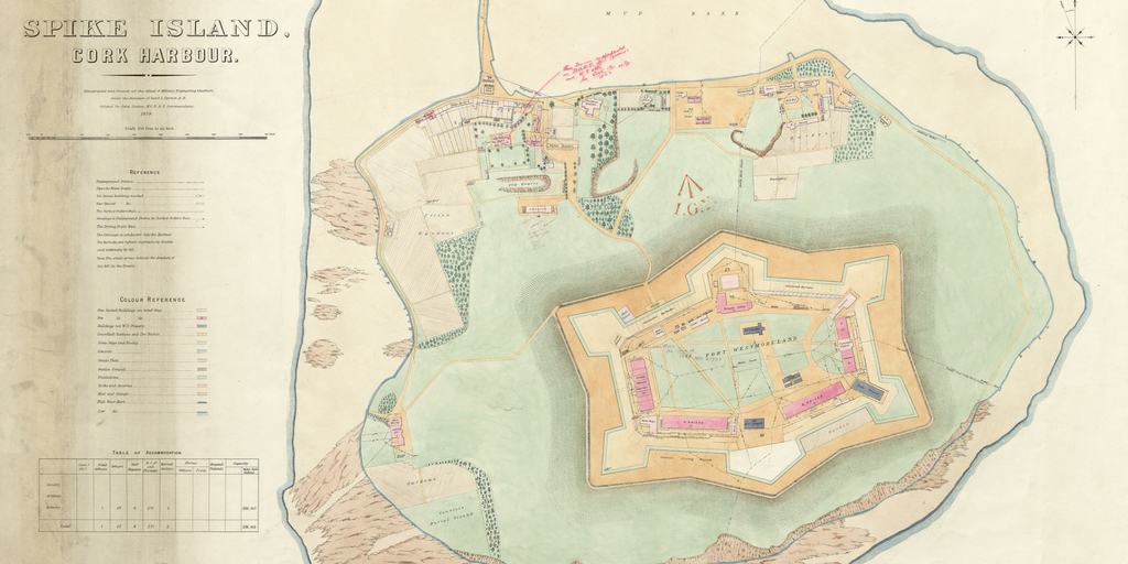 Image Credit: Spike Island, Cork Harbour. School of Military Engineering, Chatham 1879 with later additions until 1899 (Public Records Office, Kew)